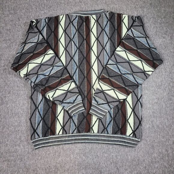 Vintage Protege Coogi Style 3D Knit Textured Sweater XL Brown Green Cosby Biggie - Picture 2 of 9